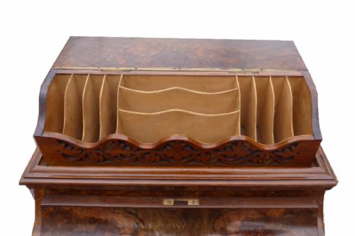 VICTORIAN BURR WALNUT PIANO TOP POP UP DAVENPORT - ADDITIONAL PHOTO 1