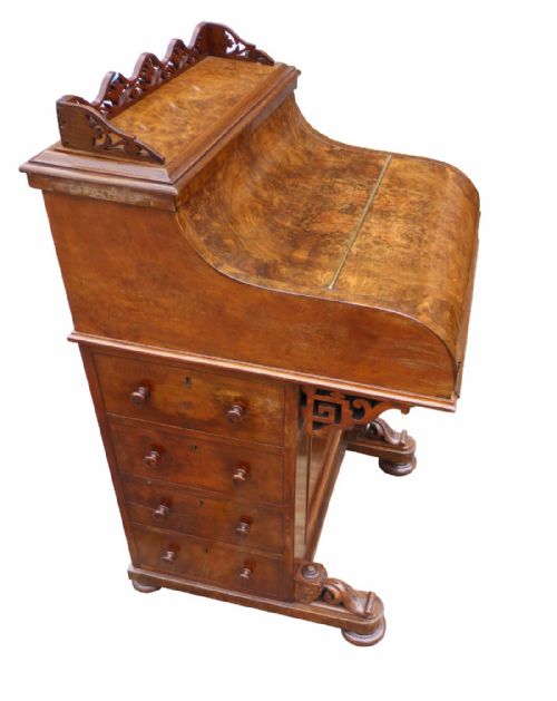 VICTORIAN BURR WALNUT PIANO TOP POP UP DAVENPORT - ADDITIONAL PHOTO 2