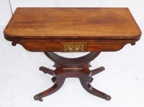 Regency Rosewood and Brass Inlaid Card Table
