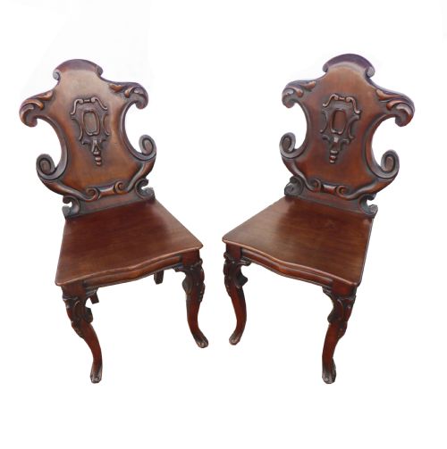 Pair of Victorian Mahogany Hall Chairs
