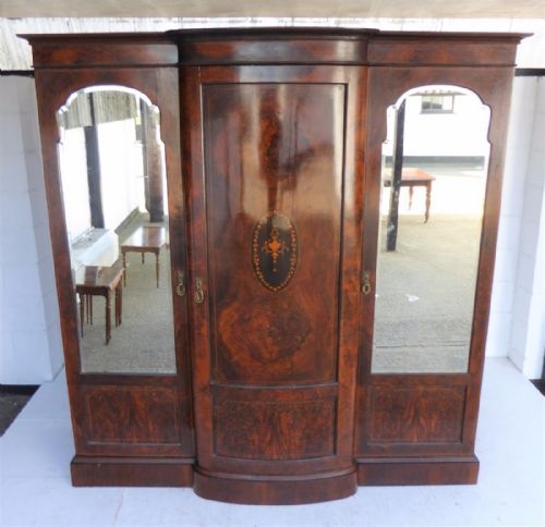 Victorian Inlaid Walnut Three Door Wardrobe