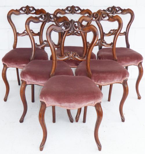 Set of 6 Victorian Walnut Dining Chairs