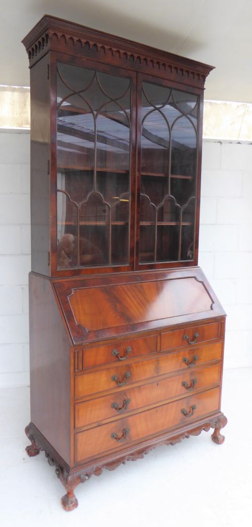 Mahogany Chippendale Style Bureau Bookcase