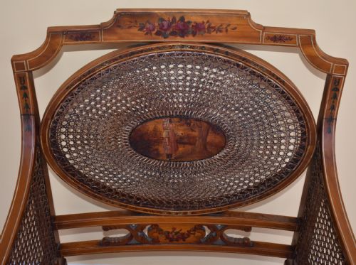 Victorian Satin Birch Cane Arm Chair by Howard & Sons