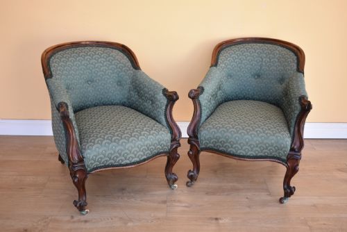 Pair of Victorian Rosewood Tub Chairs