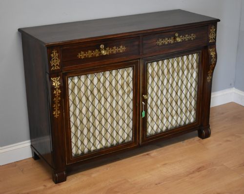 19th Century Regency Rosewood and Brass Inlaid Bookcase