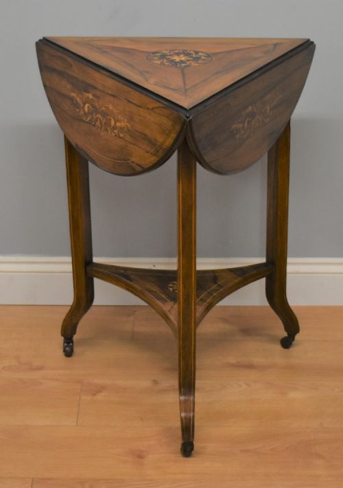 Victorian Rosewood Inlaid Drop Leaf Tripod Table