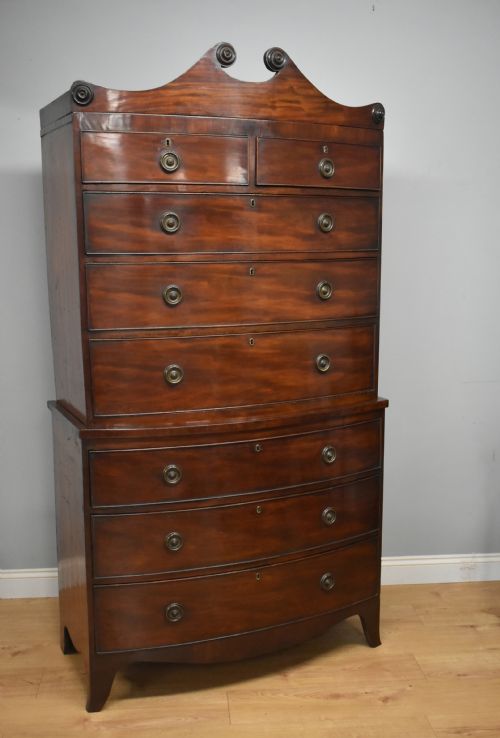 19th Century Regency Mahogany Bow Front Chest on Chest