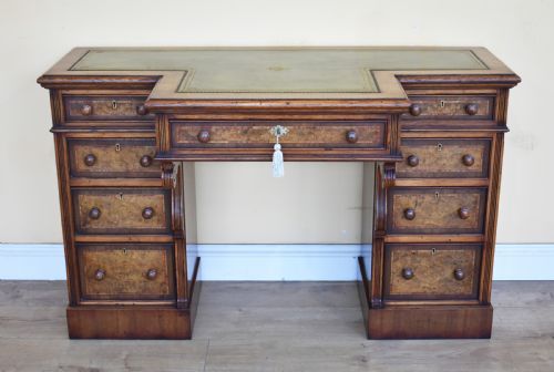 19th Century Victorian Burr Walnut Pedestal Desk