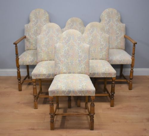 Early 20th Century Set Six Oak Upholstered Chairs
