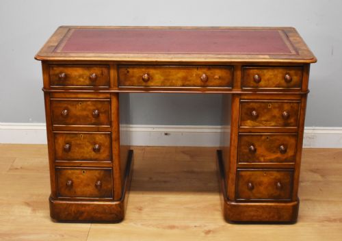 19th Century Victorian Burr Walnut Pedestal Desk