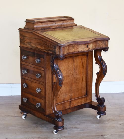 19th Century Victorian Burr Walnut Davenport