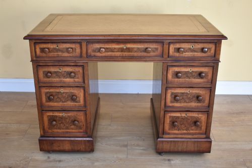 19TH CENTURY VICTORIAN BURR WALNUT PEDESTAL DESK - ADDITIONAL PHOTO 1