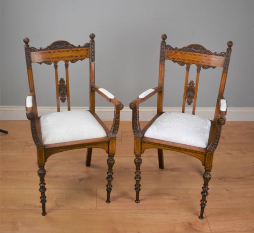 Pair Victorian Inlaid Mahogany Chairs