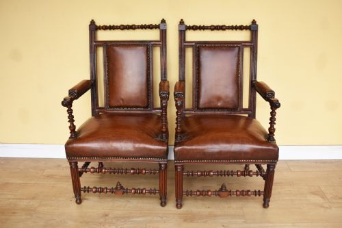 PAIR OF 19TH CENTURY VICTORIAN WALNUT GOTHIC REVIVAL ARMCHAIRS - ADDITIONAL PHOTO 1