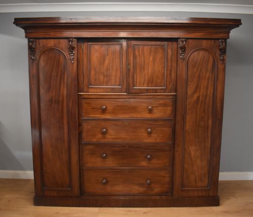 19th Century Victorian Mahogany Breakfront Triple Wardrobe