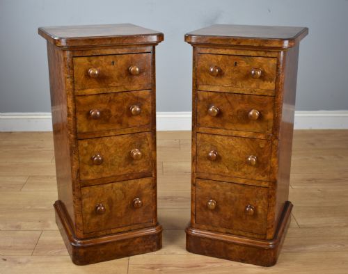 Pair of Victorian Burr Walnut Bedside Chests