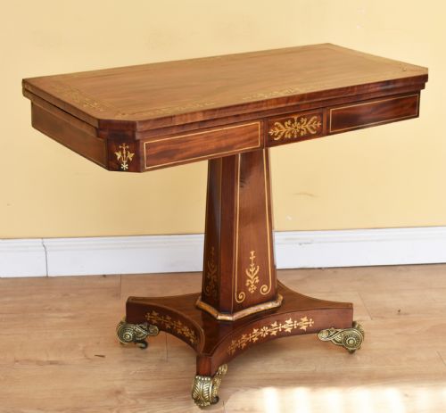 19th Century Regency Rosewood Brass Inlaid Card Table