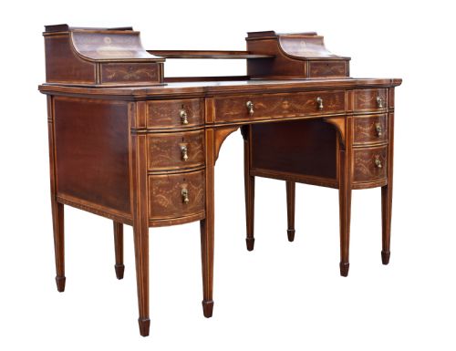19th Century Victorian Mahogany and Marquetry Inlaid Desk by Edwards & Roberts