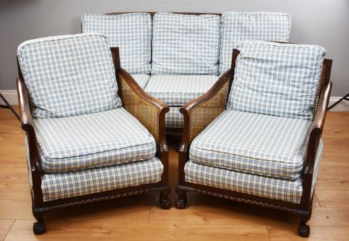 Early 20th Century Mahogany Three Piece Bergere Suite