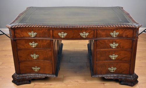 Victorian Chippendale Style Mahogany Serpentine Partners Desk by S&h Jewell