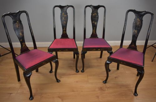 Early 20th Century Set Four Queen Anne Style Chinoiserie Chairs