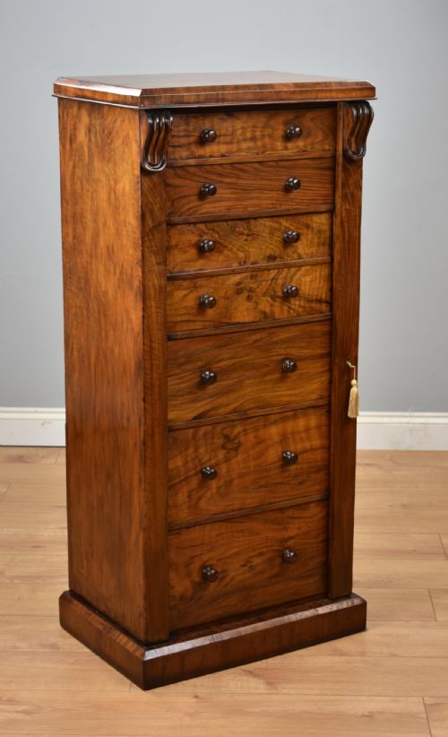 Victorian Walnut Secretaire Wellington Chest