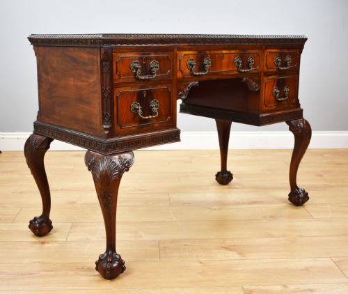Antique Flame Mahogany Chippendale Style Writing Table