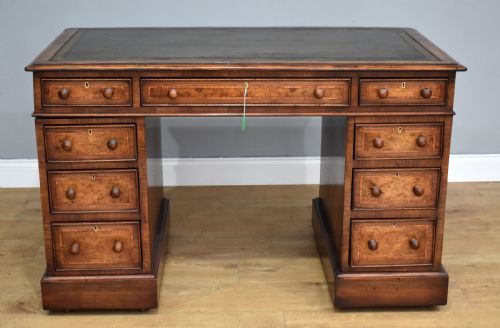 Victorian Burr Walnut Pedestal Desk