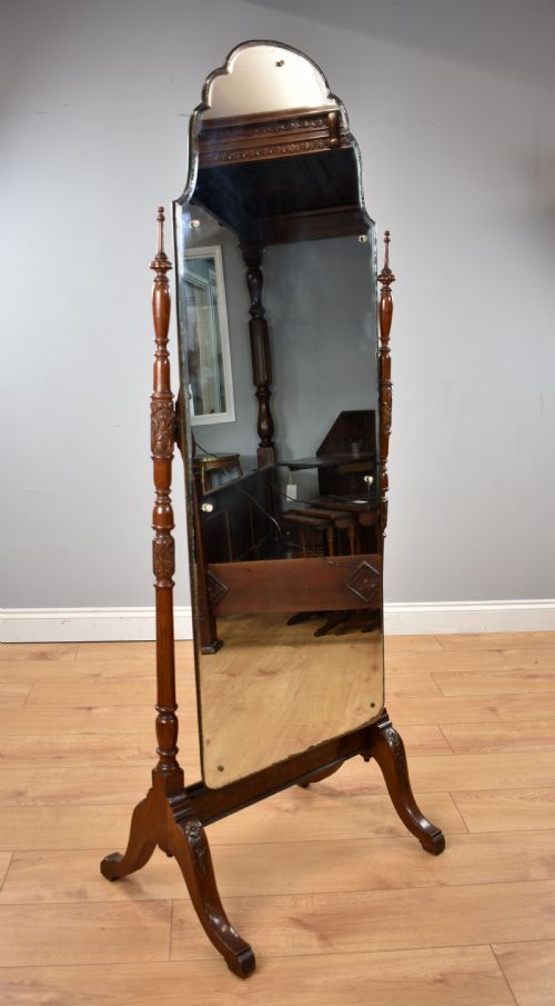 Edwardian Mahogany and Walnut Cheval Mirror