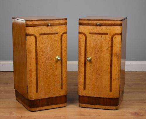 Pair of Art Deco Birdseye Maple Bedside Cupboards