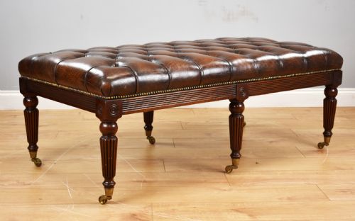 Large Antique Hand Dyed Leather Stool