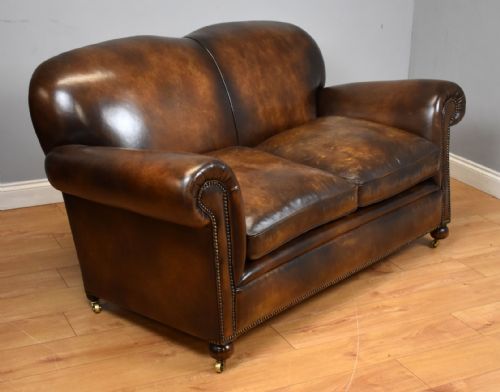 Antique Hand Dyed Brown Leather Sofa