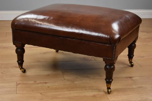 Large Brown Leather Footstool