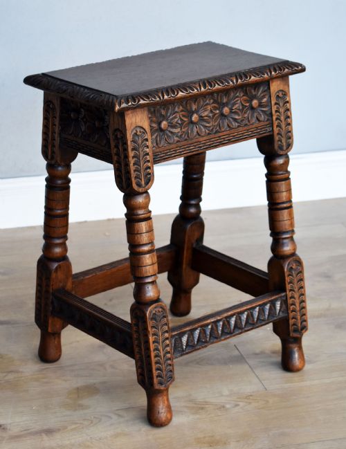 Antique Carved Oak Joint Stool