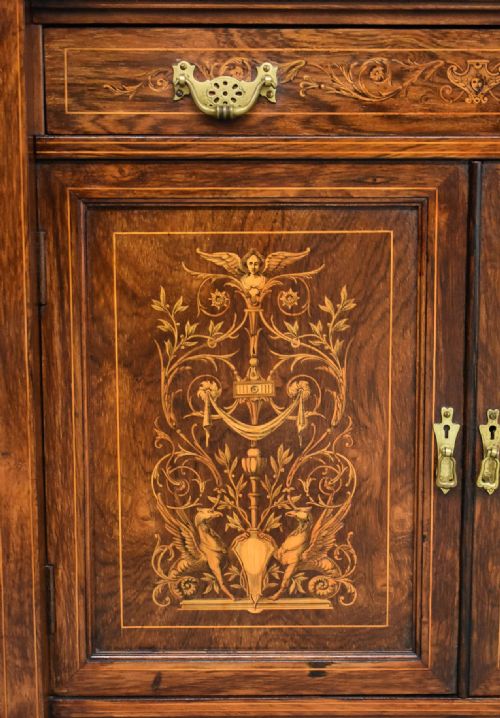 VICTORIAN ROSEWOOD AND MARQUETRY DISPLAY CABINET - ADDITIONAL PHOTO 4