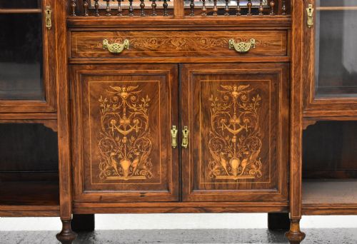 VICTORIAN ROSEWOOD AND MARQUETRY DISPLAY CABINET - ADDITIONAL PHOTO 5