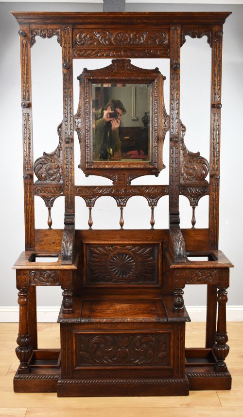 Victorian Carved Oak Hall Stand