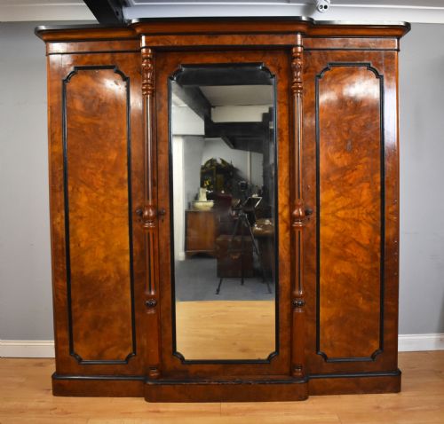 Victorian Burr Walnut Breakfront Wardrobe
