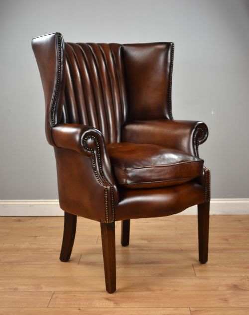 Antique Hand Dyed Leather Barrel Back Armchair