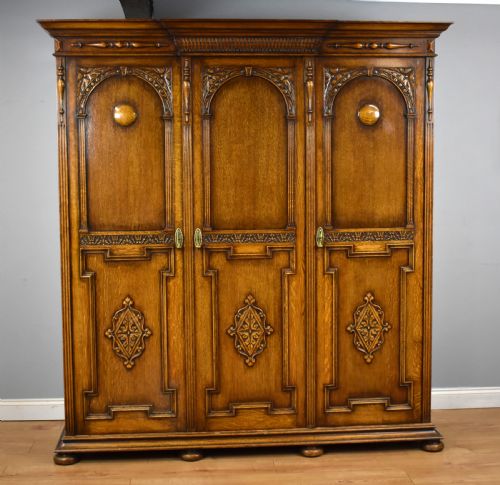 Antique Solid Oak Jacobean Style Wardrobe