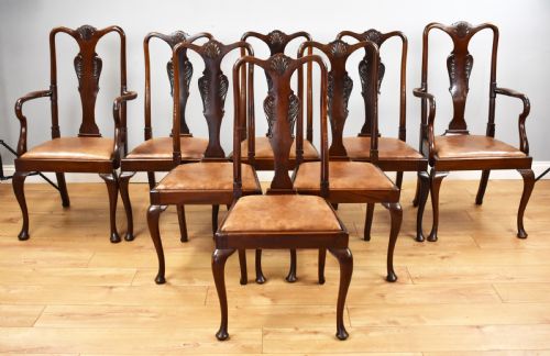 Set of 8 Queen Anne Style Mahogany Dining Chairs