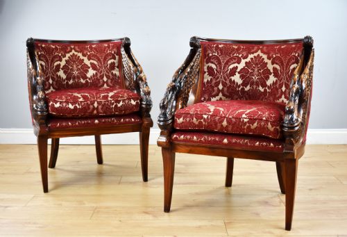 Pair of French Empire Style Tub Chairs