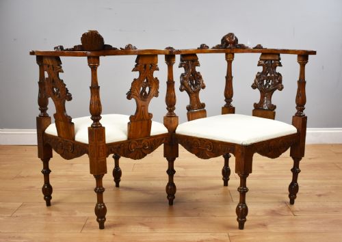 Victorian Mahogany Carved Love Seat