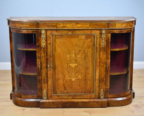 Victorian Burr Walnut Inlaid Credenza