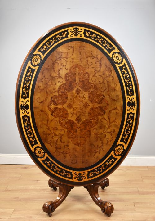 Victorian Burr Walnut & Marquetry Oval Breakfast Table