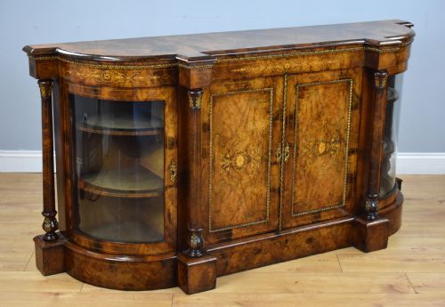 Victorian Burr Walnut Inlaid Credenza