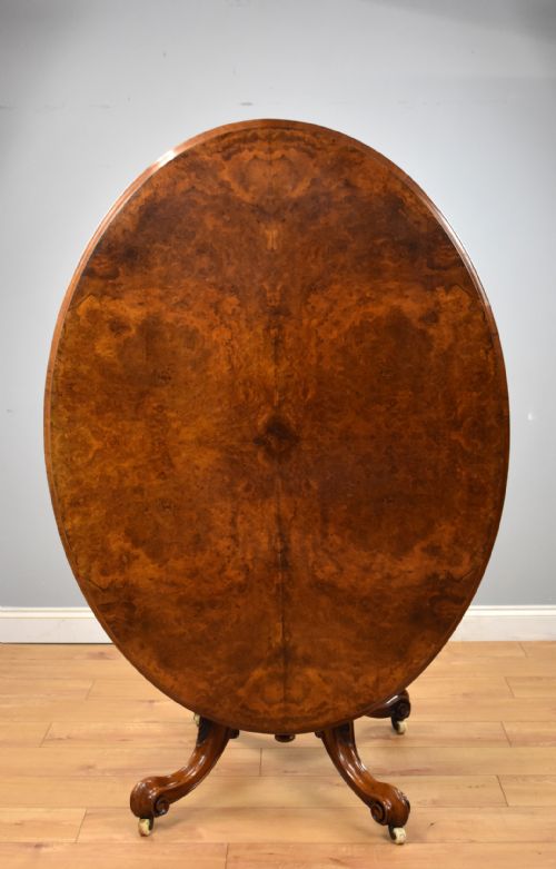 Victorian Burr Walnut Oval Tilt Top Breakfast Table