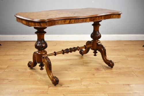 Victorian Burr Walnut Stretcher Table
