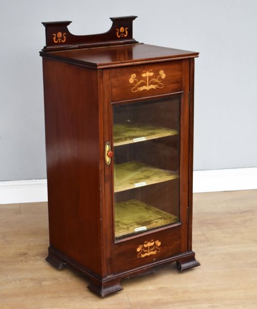 Victorian Mahogany Inlaid Art Nouveau Music Cabinet